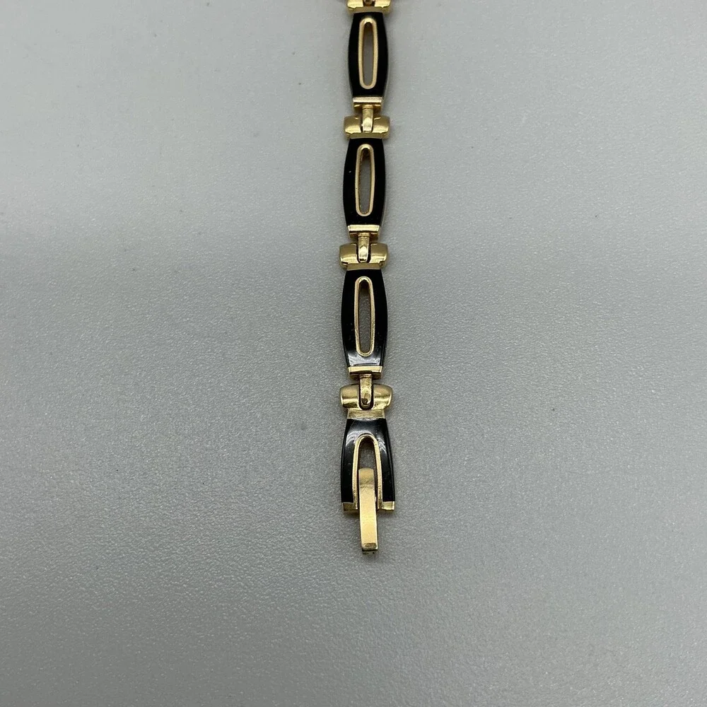 Vintage Citizen Womens Watch 18mm MOP Black Enamel Gold Tone New Battery 6.75